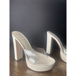 Black Suede Studio Platform Mule Sandals 8.5 Clear PVC Y2K Bridal Wedding White